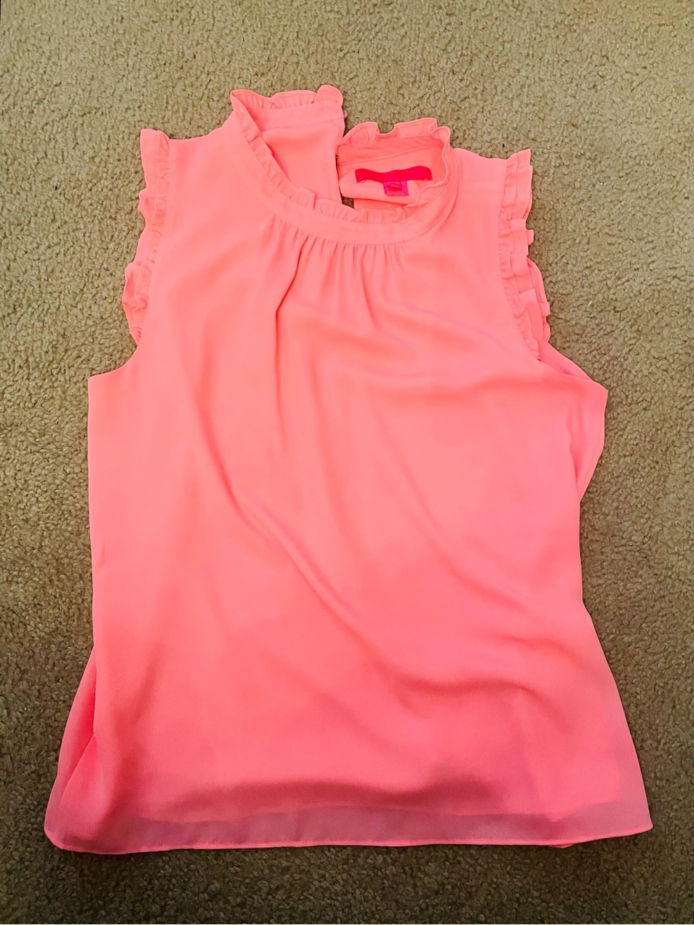 Lilly Pulitzer neon Coral Sleeveless Ruffle Neck Women's Top